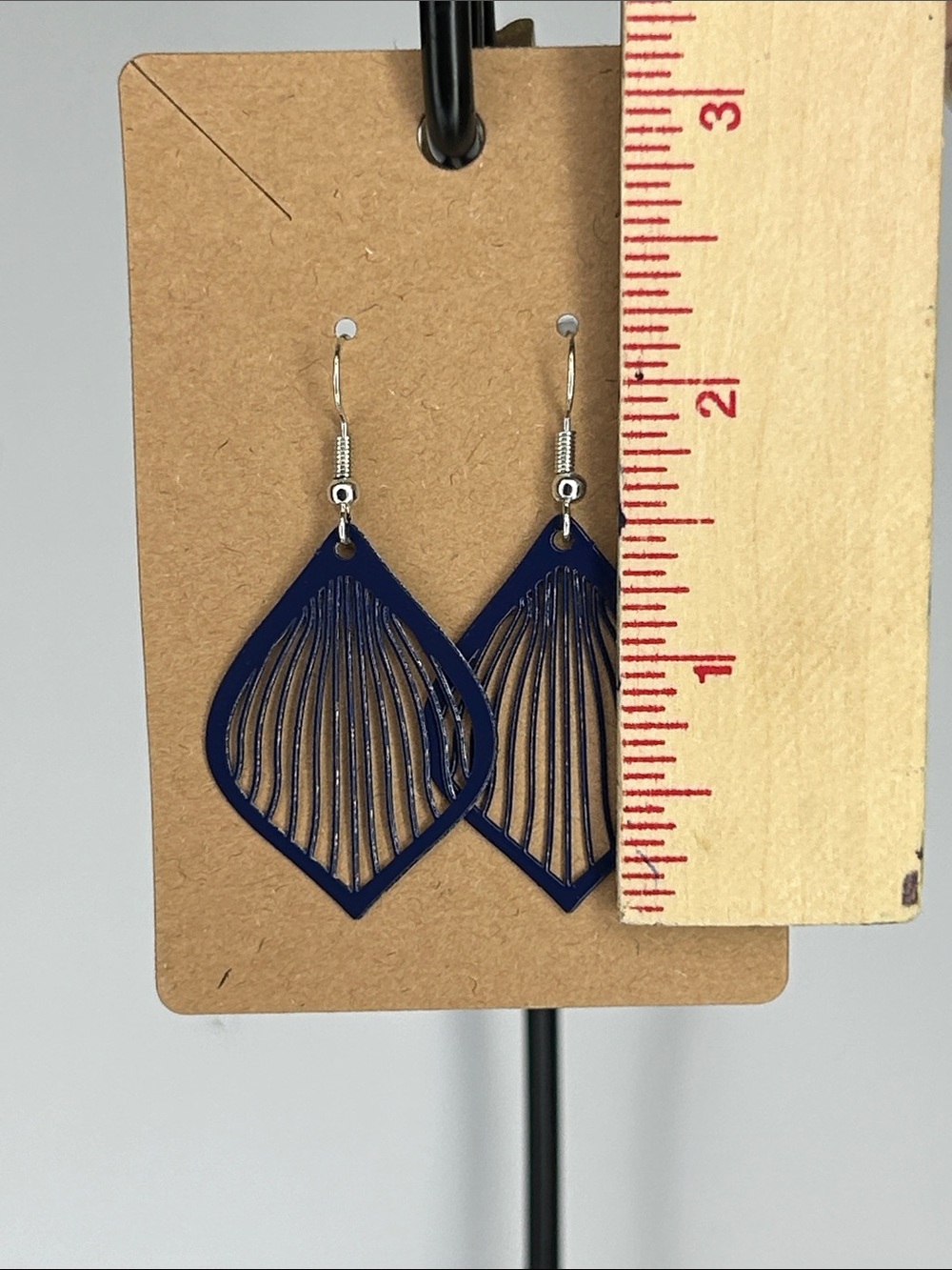 Navy Blue Teardrop Filigree Dangle Earrings Fashion Jewelry - Picture 2 of 4